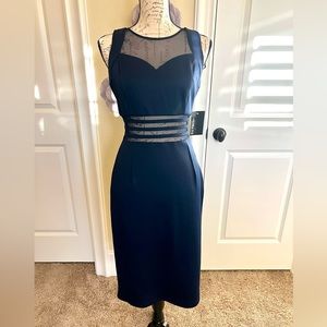 NWT En Focus Navy Blue Sheer Cut Out Midi Dress